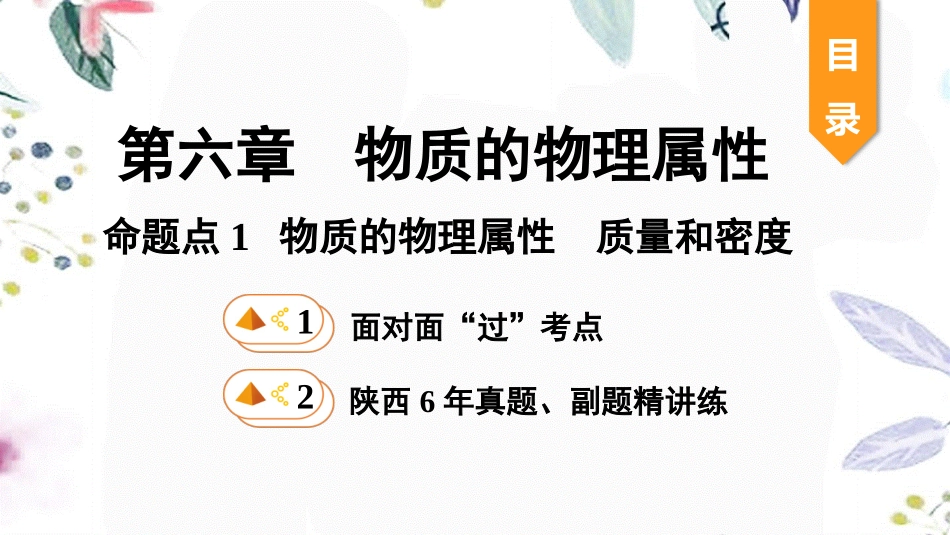 陕西省2023学年年中考物理一轮复习基醇点一遍过第六章物质的物理属性命题点1物质的物理属性质量和密度课件2.pptx_第1页