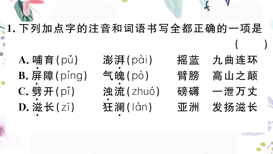 黄冈专版2023学年春七年级语文下册第二单元5黄河颂习题课件（人教版）2.ppt_第2页