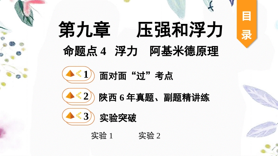 陕西省2023学年年中考物理一轮复习基醇点一遍过第十章压强和浮力命题点4浮力阿基米德原理课件2.pptx_第1页