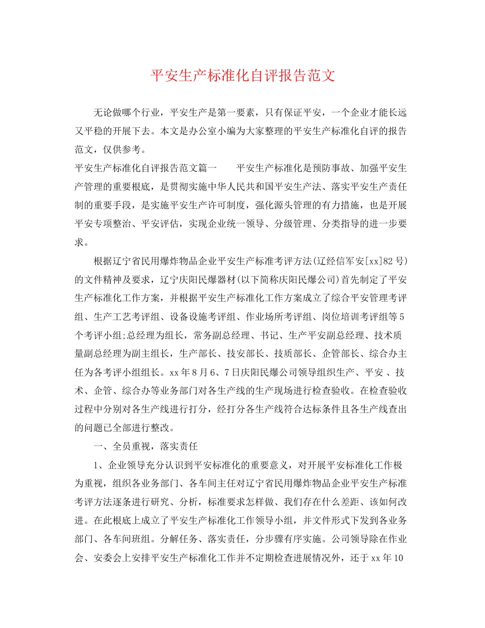 2023年安全生产标准化自评报告范文.docx_第1页