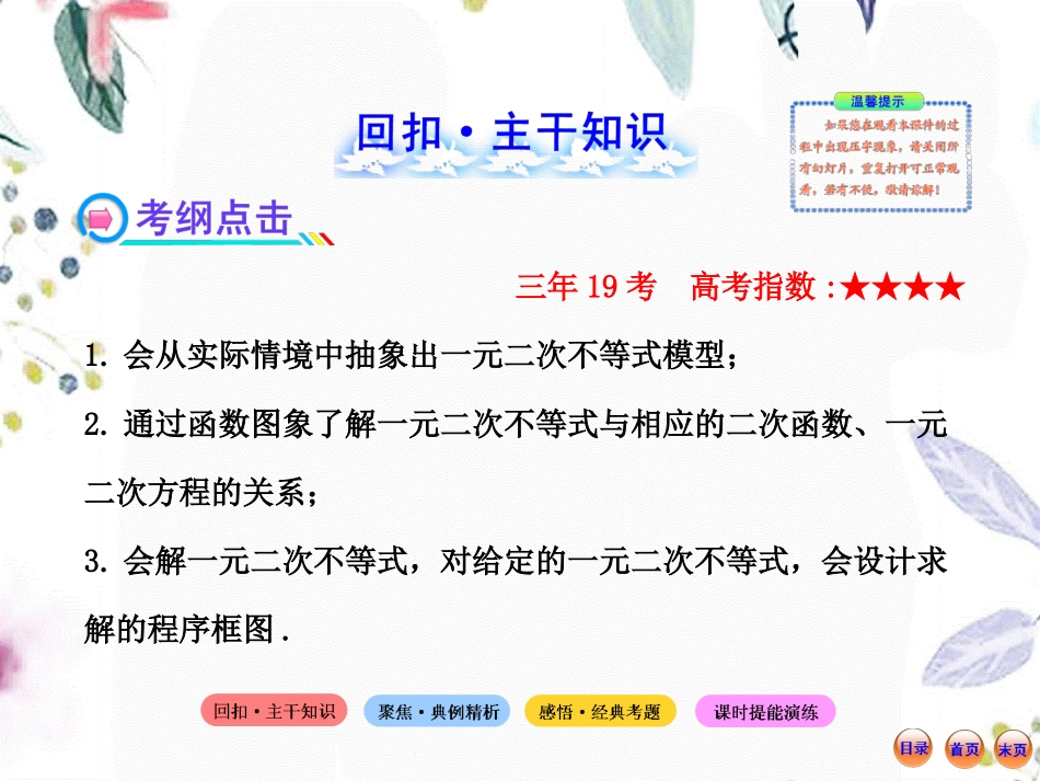 2023年版高考数学人教A版数学文全程复习方略配套一元二次不等式及其解法共张PPT（教学课件）.ppt_第2页