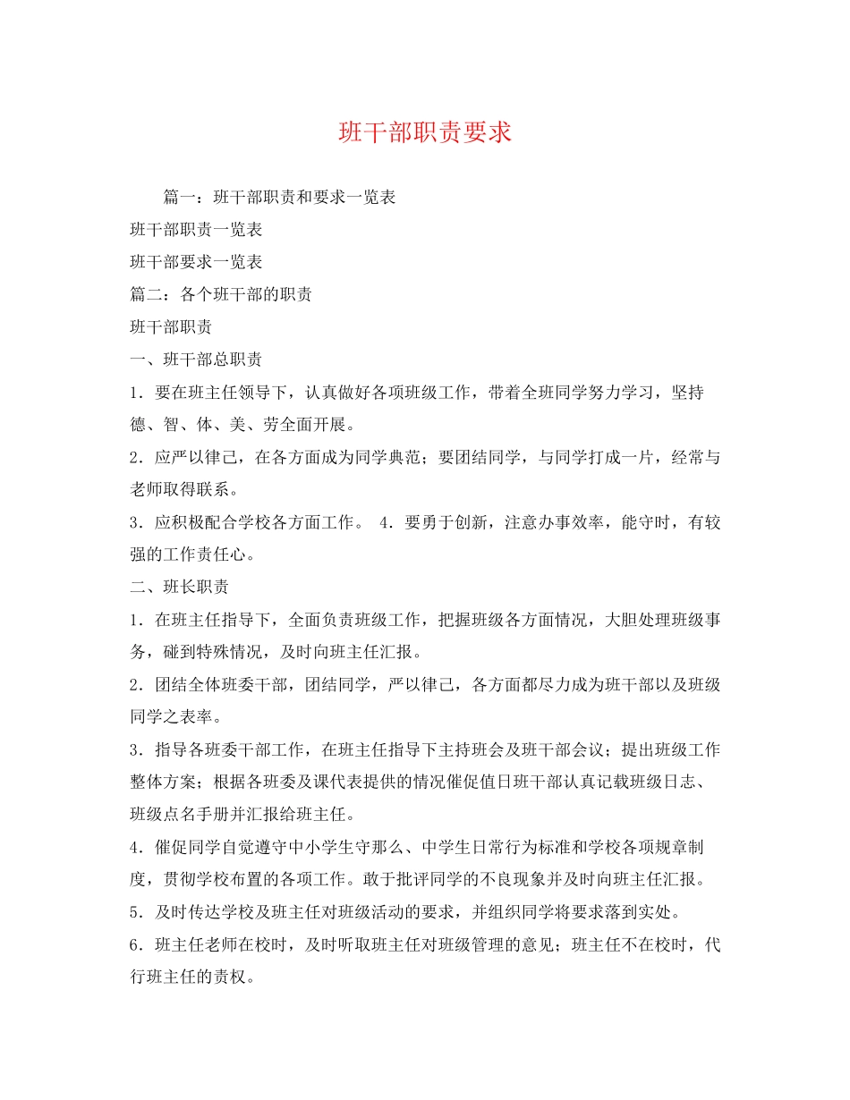 2023年班干部职责要求.docx_第1页