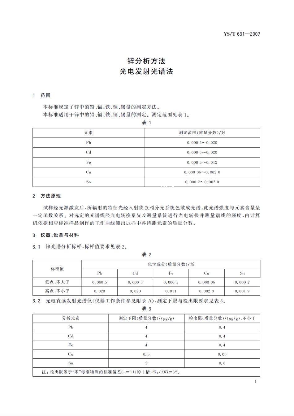 锌分析方法 光电发射光谱法 YST 631-2007.pdf_第3页