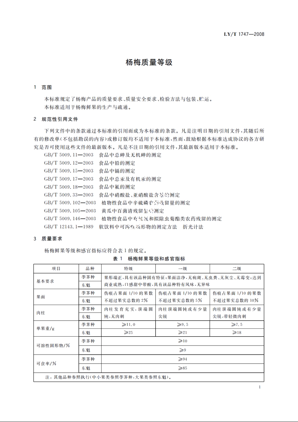 杨梅质量等级 LYT 1747-2008.pdf_第3页