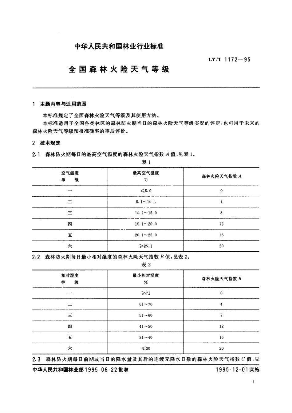 全国森林火险天气等级 LYT 1172-1995.pdf_第2页