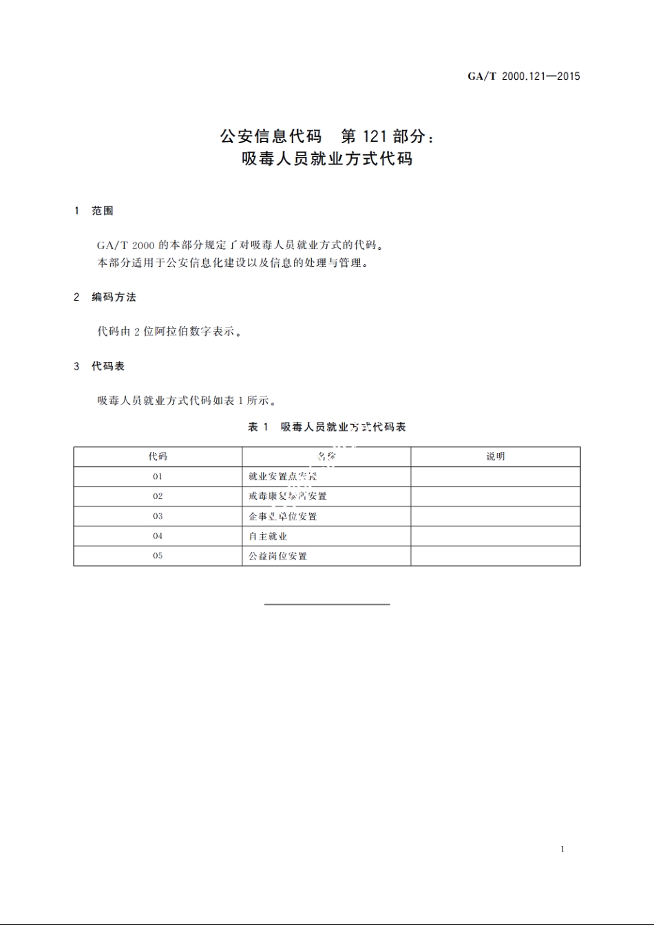 公安信息代码　第121部分：吸毒人员就业方式代码 GAT 2000.121-2015.pdf_第3页