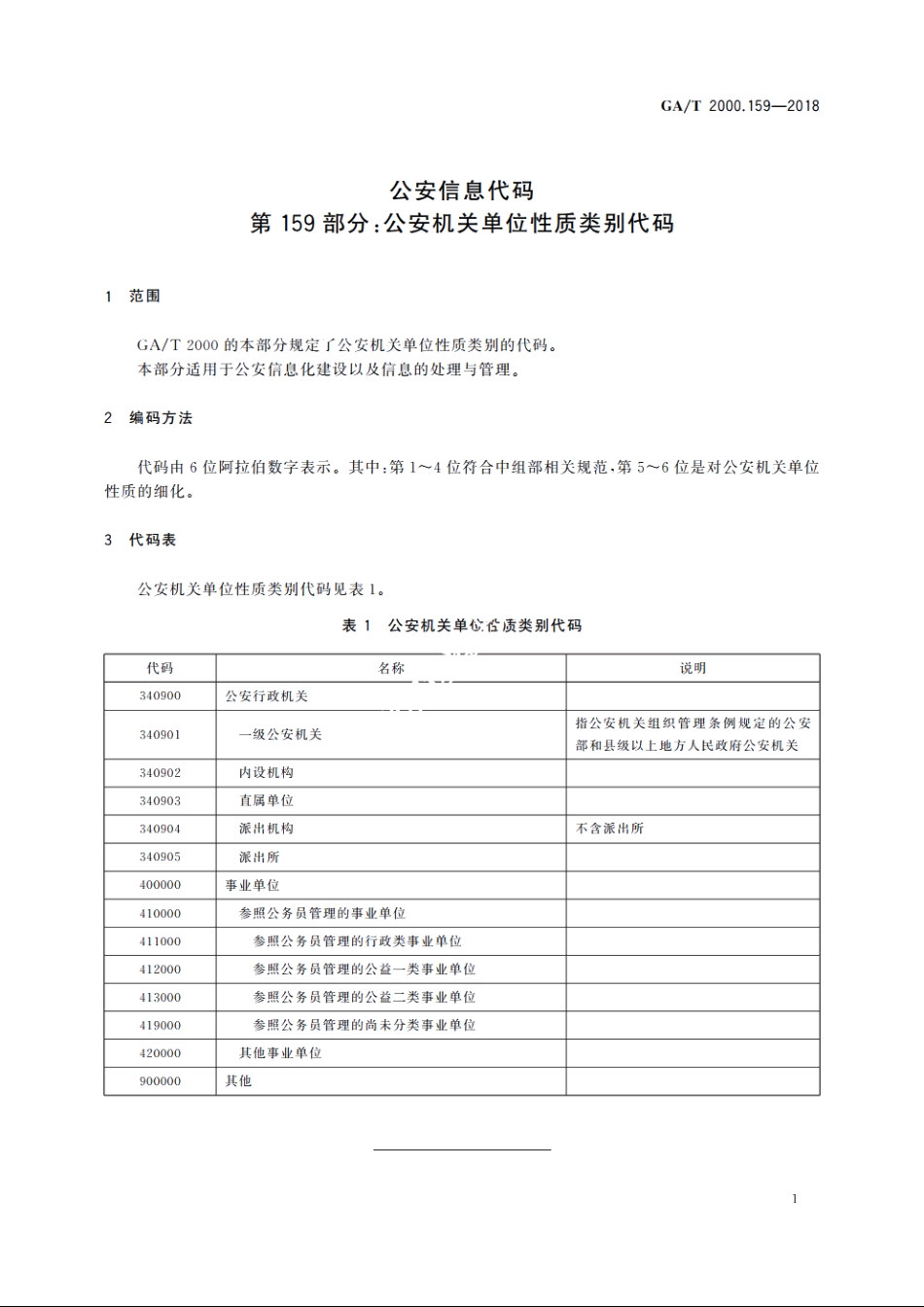 公安信息代码　第159部分：公安机关单位性质类别代码 GAT 2000.159-2018.pdf_第3页