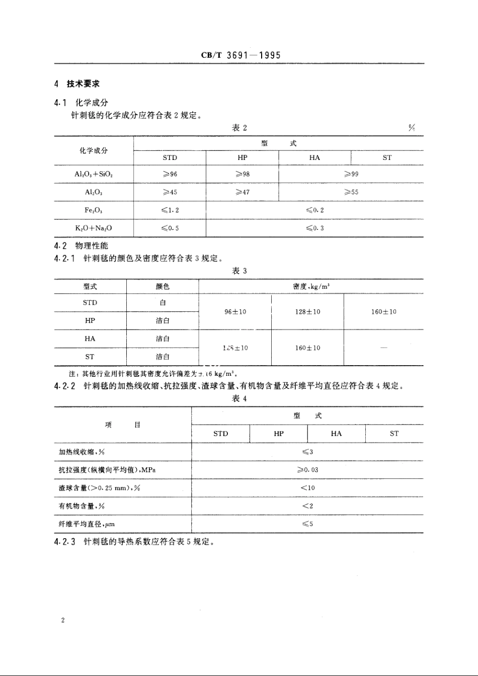 硅酸铝耐火纤维针刺毯 CBT 3691-1995.pdf_第3页