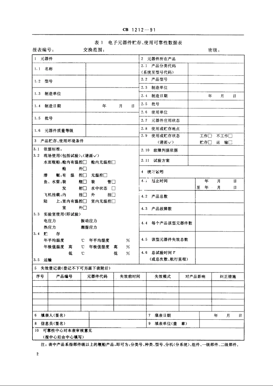 舰船产品可靠性信息表格 CB 1212-1991.pdf_第3页