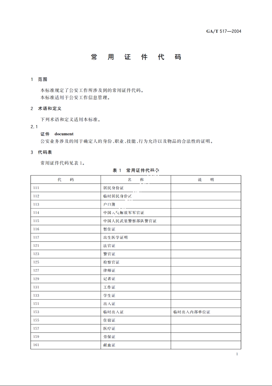 常用证件代码 GAT 517-2004.pdf_第3页