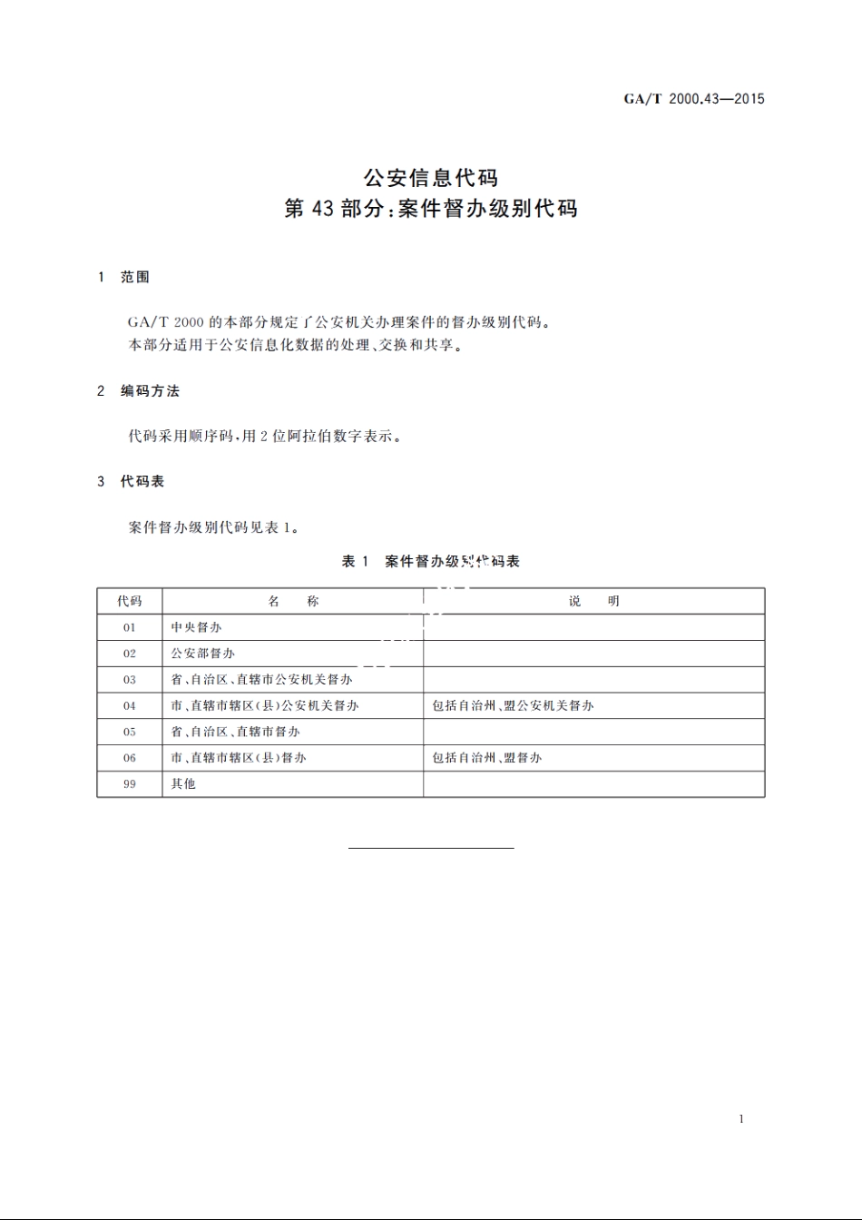 公安信息代码　第43部分：案件督办级别代码 GAT 2000.43-2015.pdf_第3页
