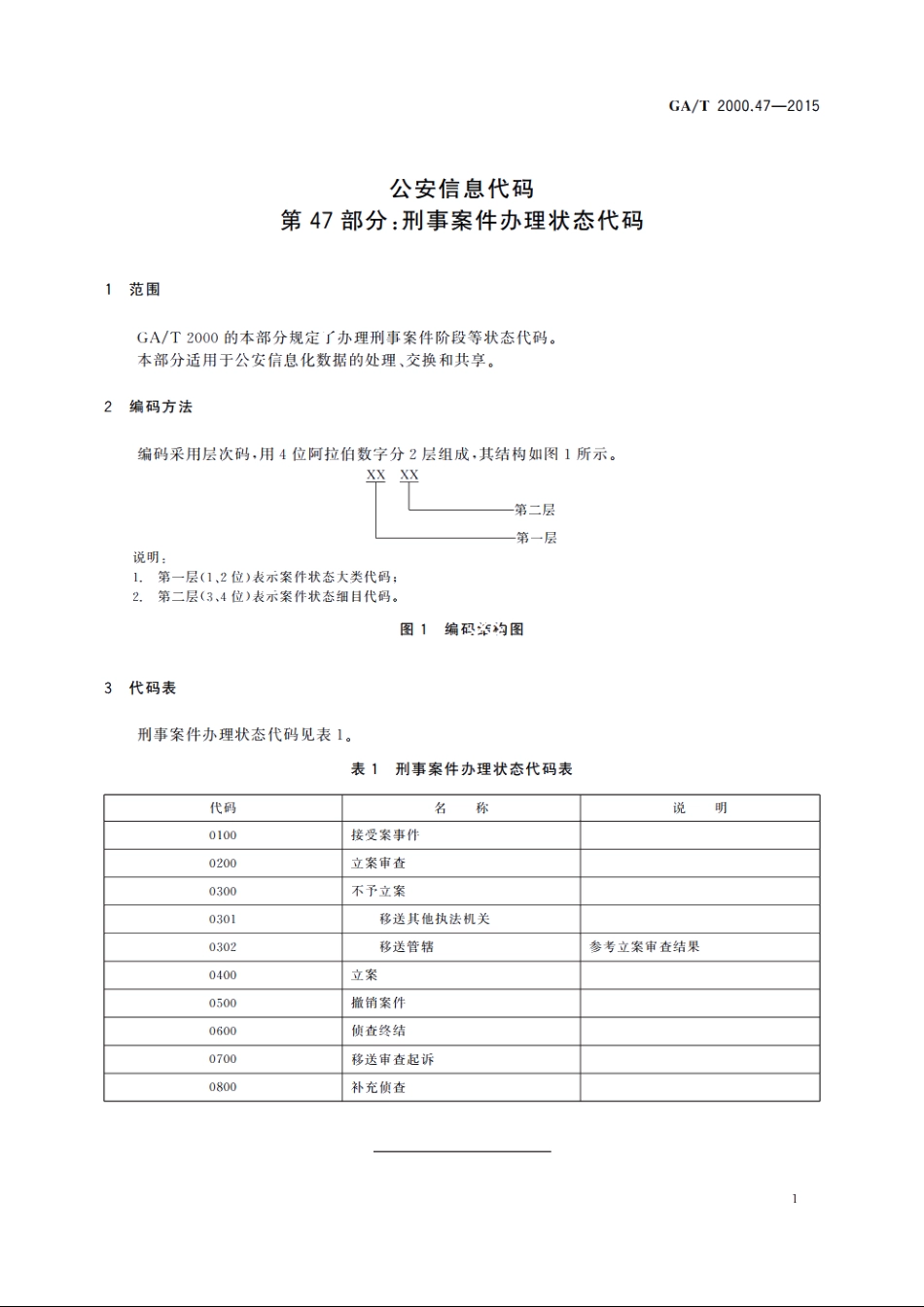 公安信息代码　第47部分：刑事案件办理状态代码 GAT 2000.47-2015.pdf_第3页