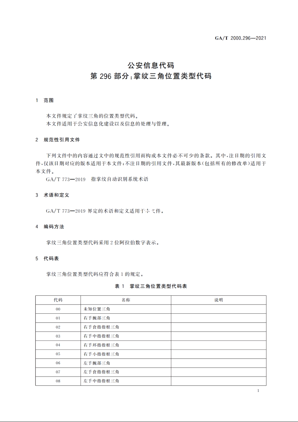 公安信息代码　第296部分：掌纹三角位置类型代码 GAT 2000.296-2021.pdf_第3页