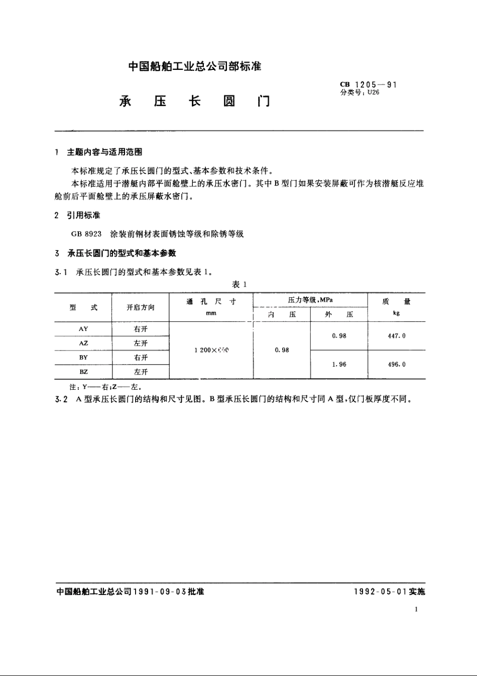 承压长圆门 CB 1205-1991.pdf_第2页