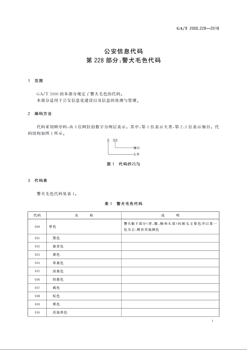 公安信息代码　第228部分：警犬毛色代码 GAT 2000.228-2018.pdf_第3页