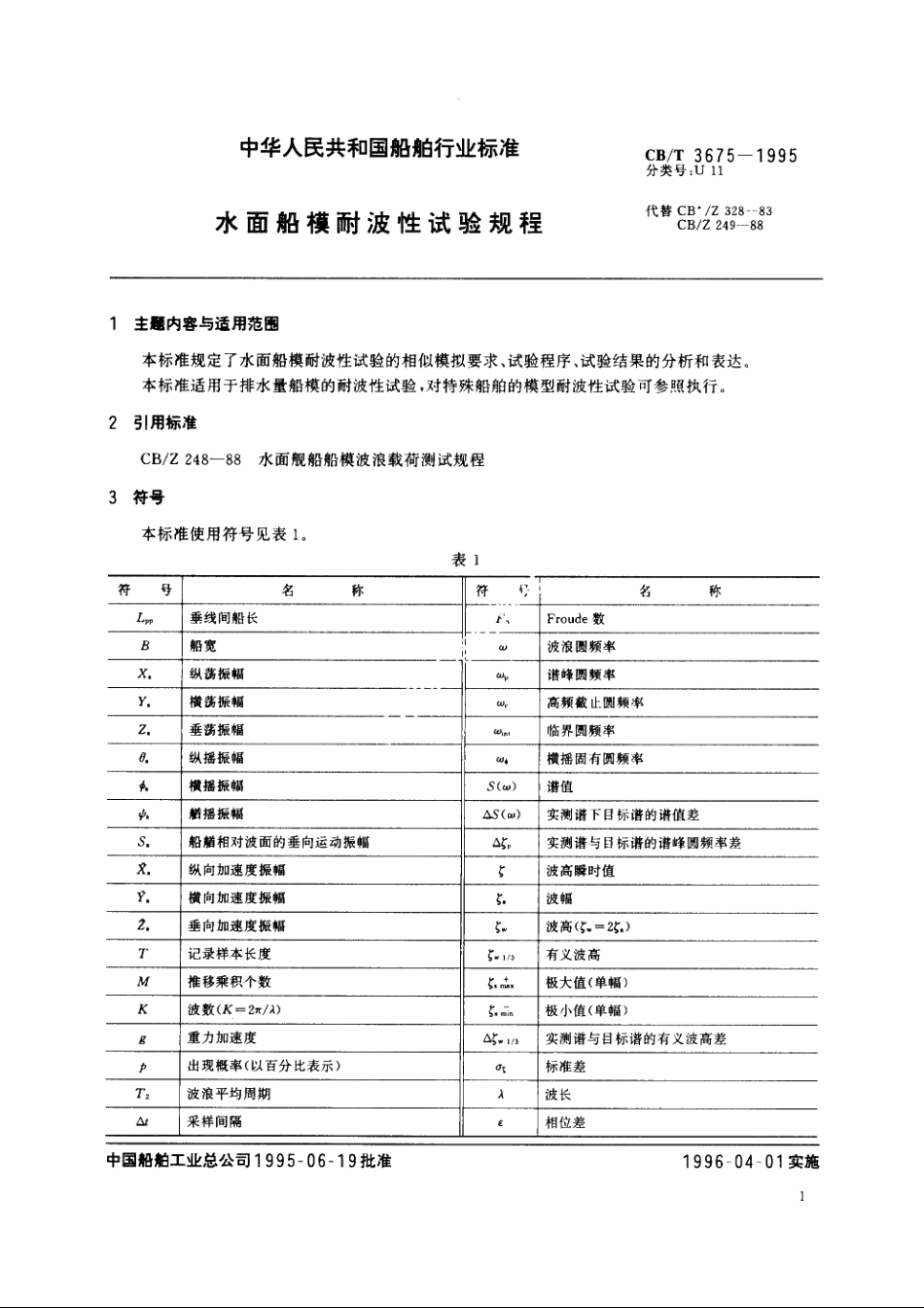 水面船模耐波性试验规程 CBT 3675-1995.pdf_第2页