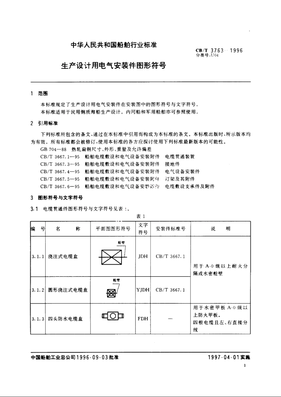 生产设计用电气安装件图形符号 CBT 3763-1996.pdf_第3页