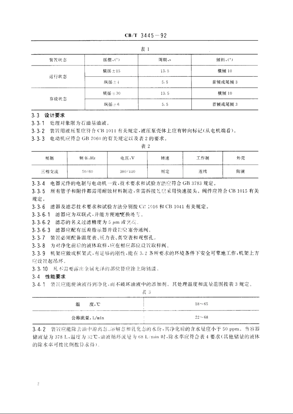 船用液压油净化装置技术条件 CBT 3445-1992.pdf_第3页