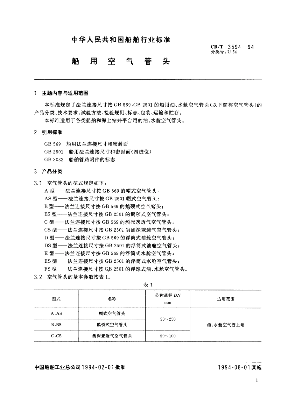 船用空气管头 CBT 3594-1994.pdf_第2页