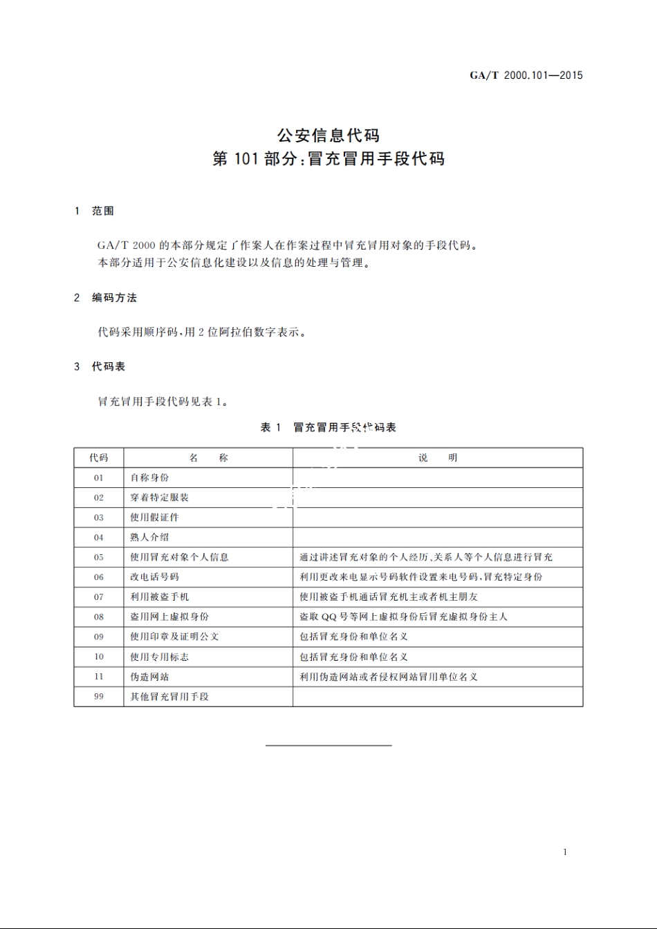 公安信息代码　第101部分：冒充冒用手段代码 GAT 2000.101-2015.pdf_第3页