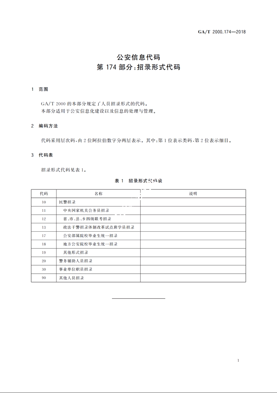 公安信息代码　第174部分：招录形式代码 GAT 2000.174-2018.pdf_第3页