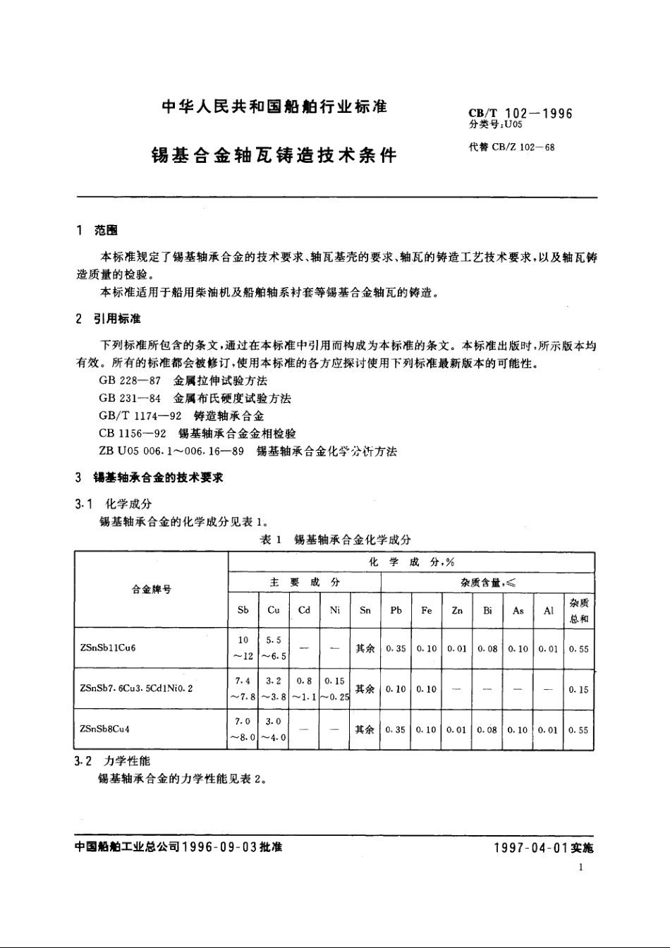 锡基合金轴瓦铸造技术条件 CBT 102-1996.pdf_第3页