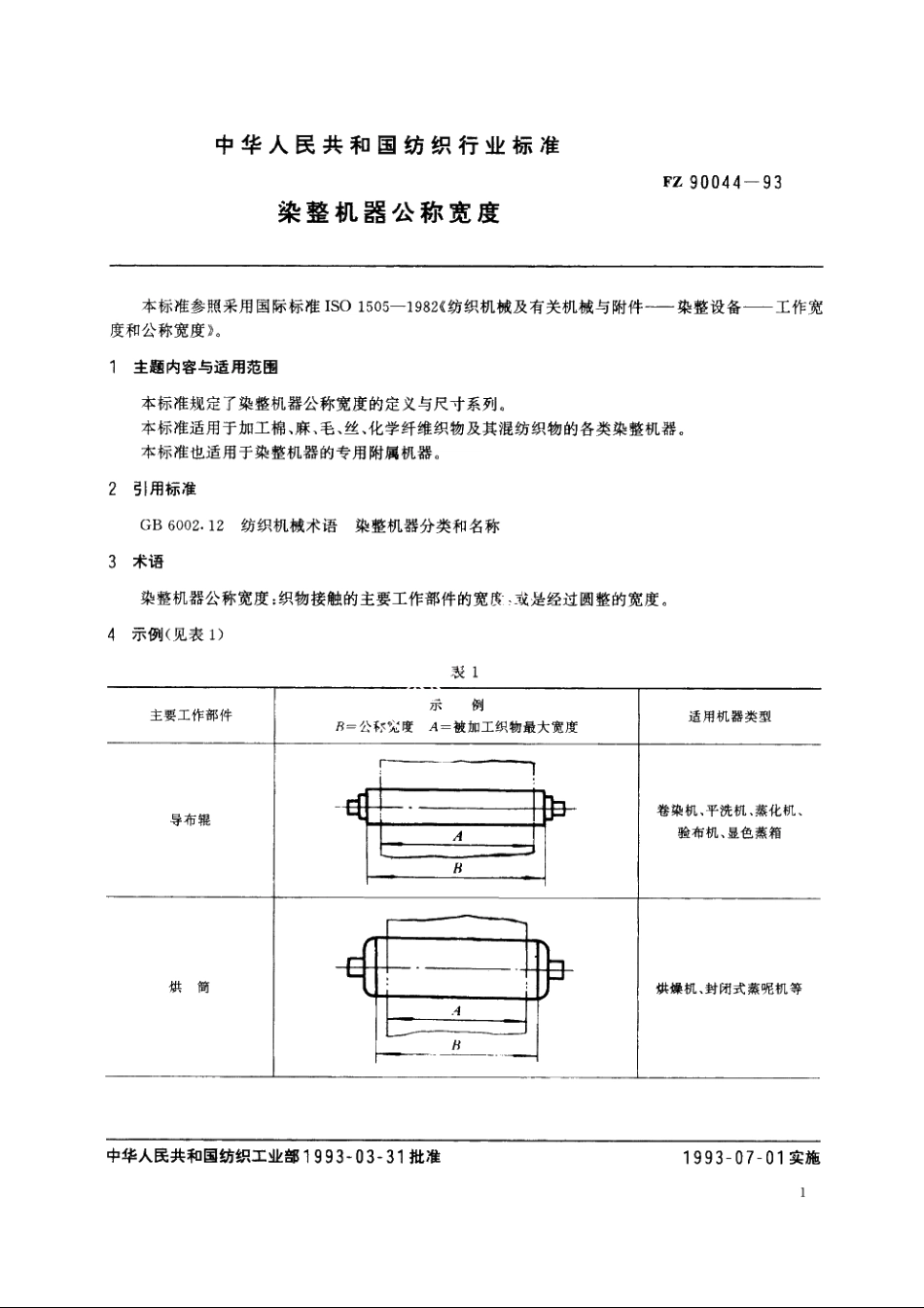 染整机器公称宽度 FZ 90044-1993.pdf_第2页