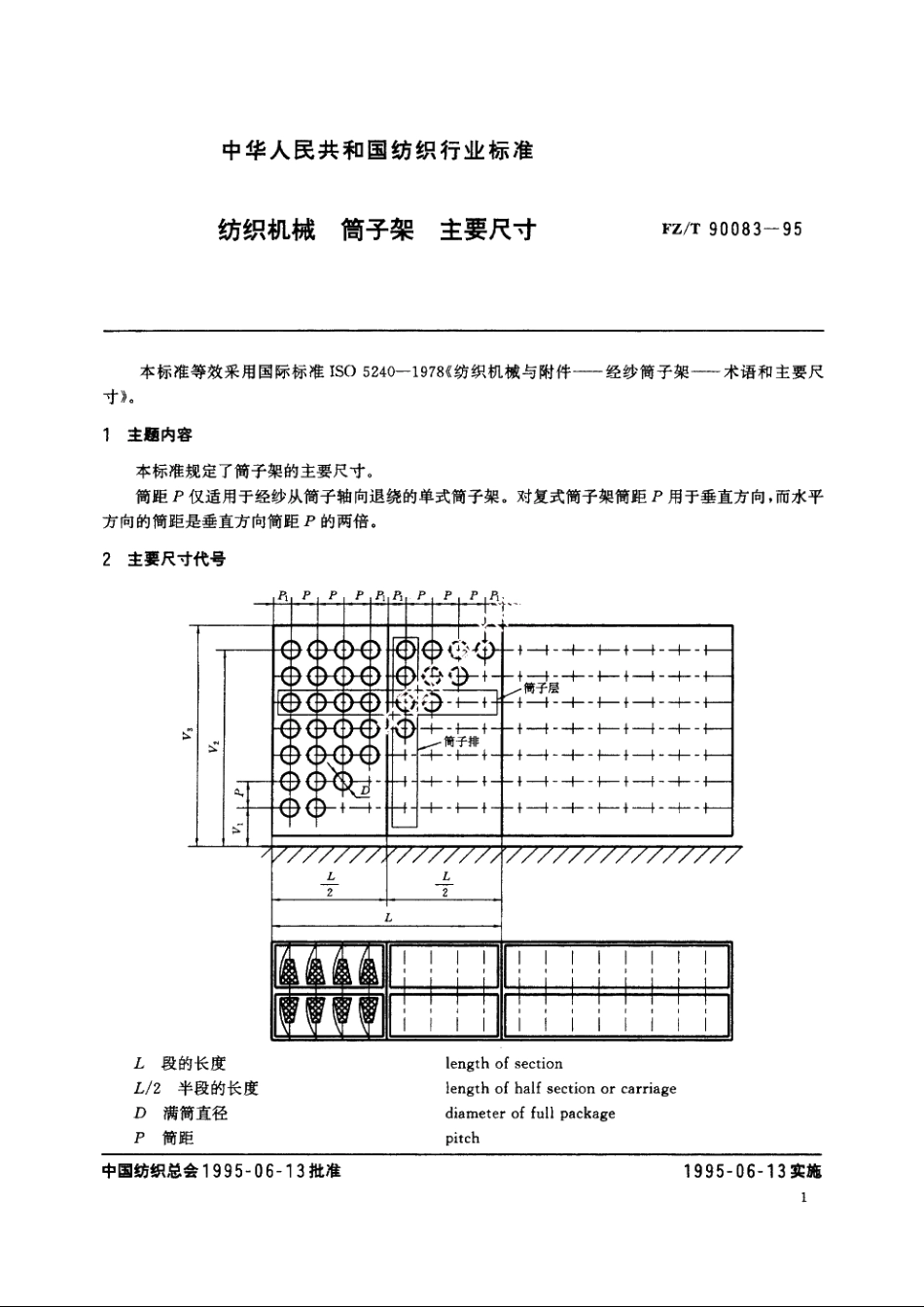 纺织机械　筒子架 主要尺寸 FZT 90083-1995.pdf_第2页