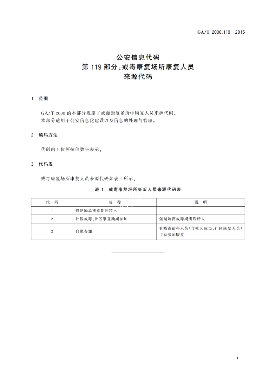 公安信息代码　第119部分：戒毒康复场所康复人员来源代码 GAT 2000.119-2015.pdf_第3页