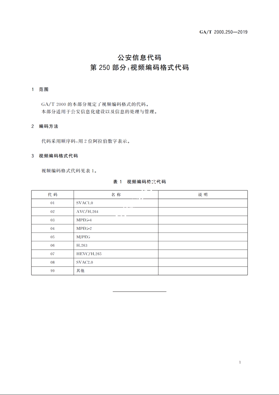 公安信息代码　第250部分：视频编码格式代码 GAT 2000.250-2019.pdf_第3页