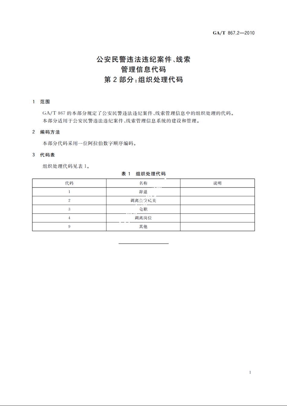 公安民警违法违纪案件、线索管理信息代码　第2部分：组织处理代码 GAT 867.2-2010.pdf_第3页