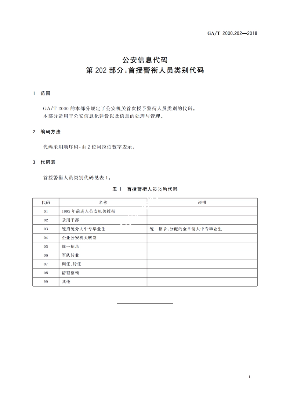 公安信息代码　第202部分：首授警衔人员类别代码 GAT 2000.202-2018.pdf_第3页