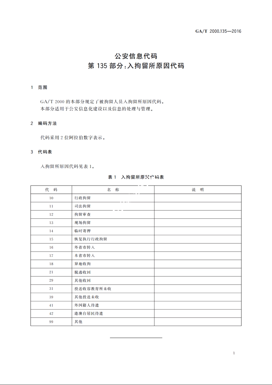 公安信息代码　第135部分：入拘留所原因代码 GAT 2000.135-2016.pdf_第3页