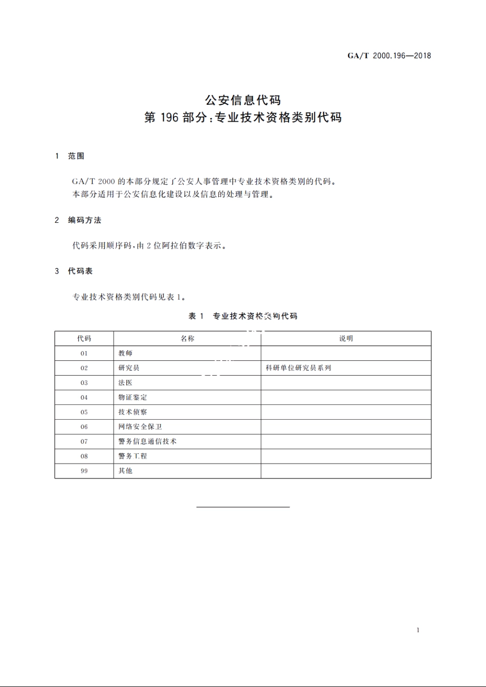 公安信息代码　第196部分：专业技术资格类别代码 GAT 2000.196-2018.pdf_第3页
