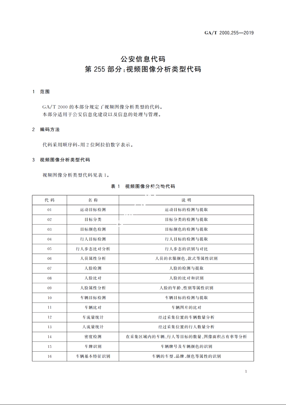 公安信息代码　第255部分：视频图像分析类型代码 GAT 2000.255-2019.pdf_第3页