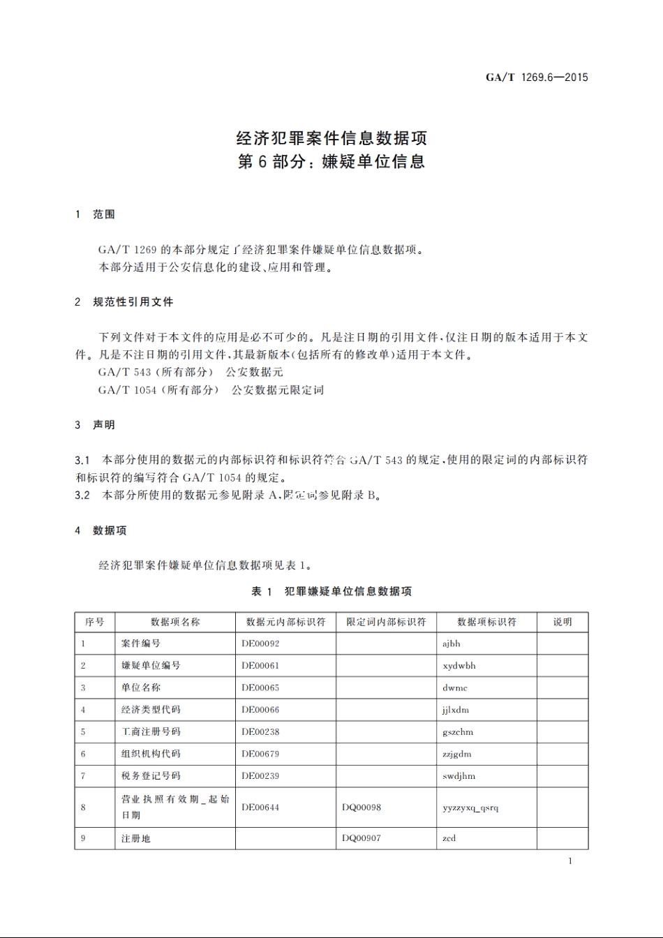 经济犯罪案件信息数据项　第6部分：嫌疑单位信息 GAT 1269.6-2015.pdf_第3页