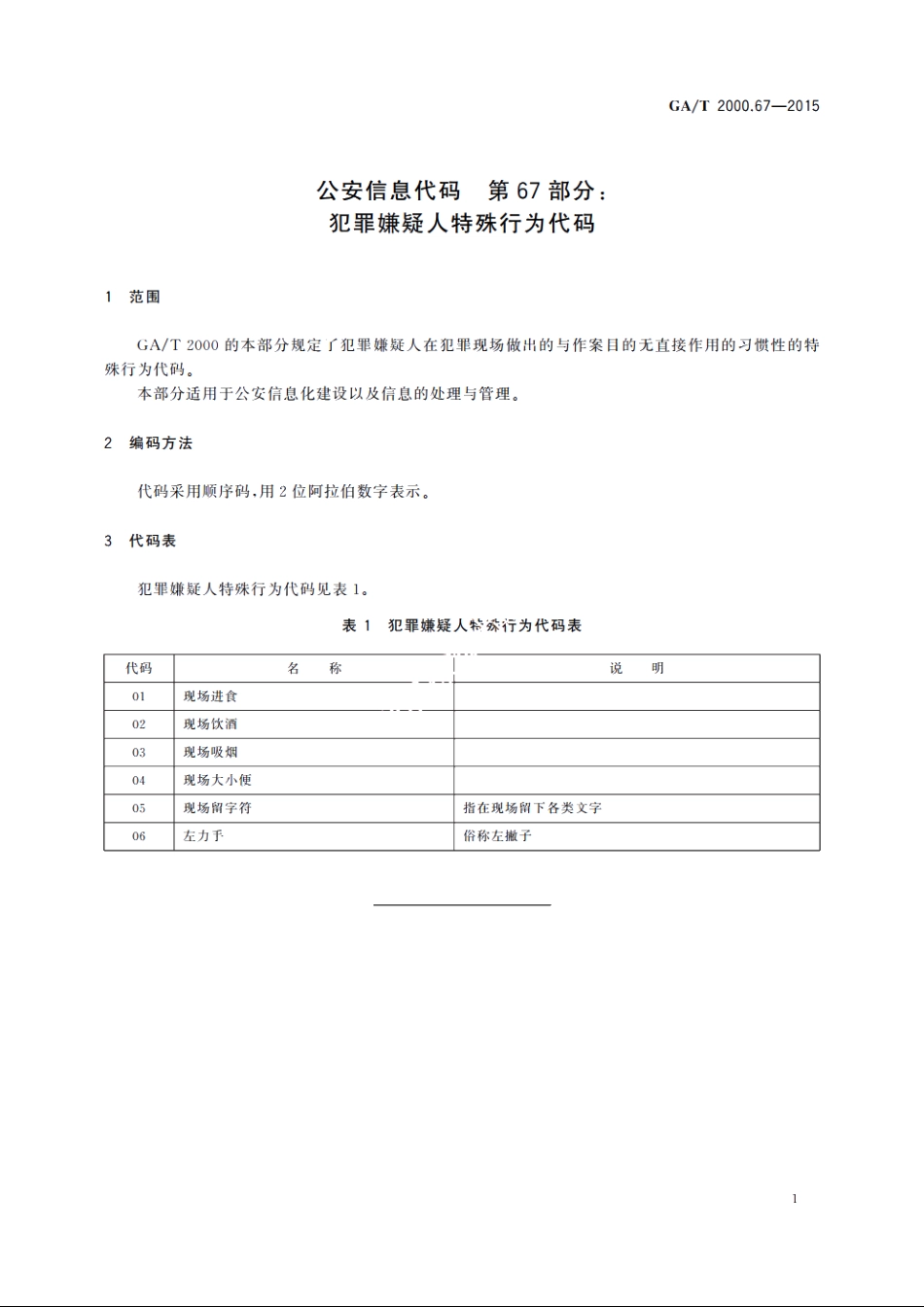 公安信息代码　第67部分：犯罪嫌疑人特殊行为代码 GAT 2000.67-2015.pdf_第3页
