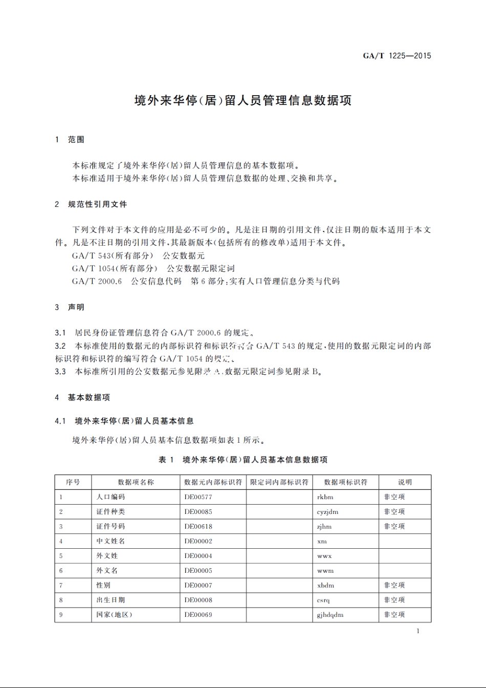 境外来华停(居)留人员管理信息数据项 GAT 1225-2015.pdf_第3页