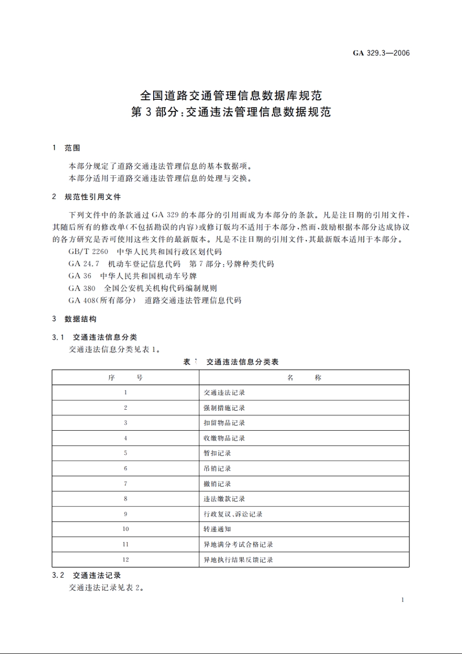 全国道路交通管理信息数据库规范　第3部分：交通违法管理信息数据规范 GA 329.3-2006.pdf_第3页