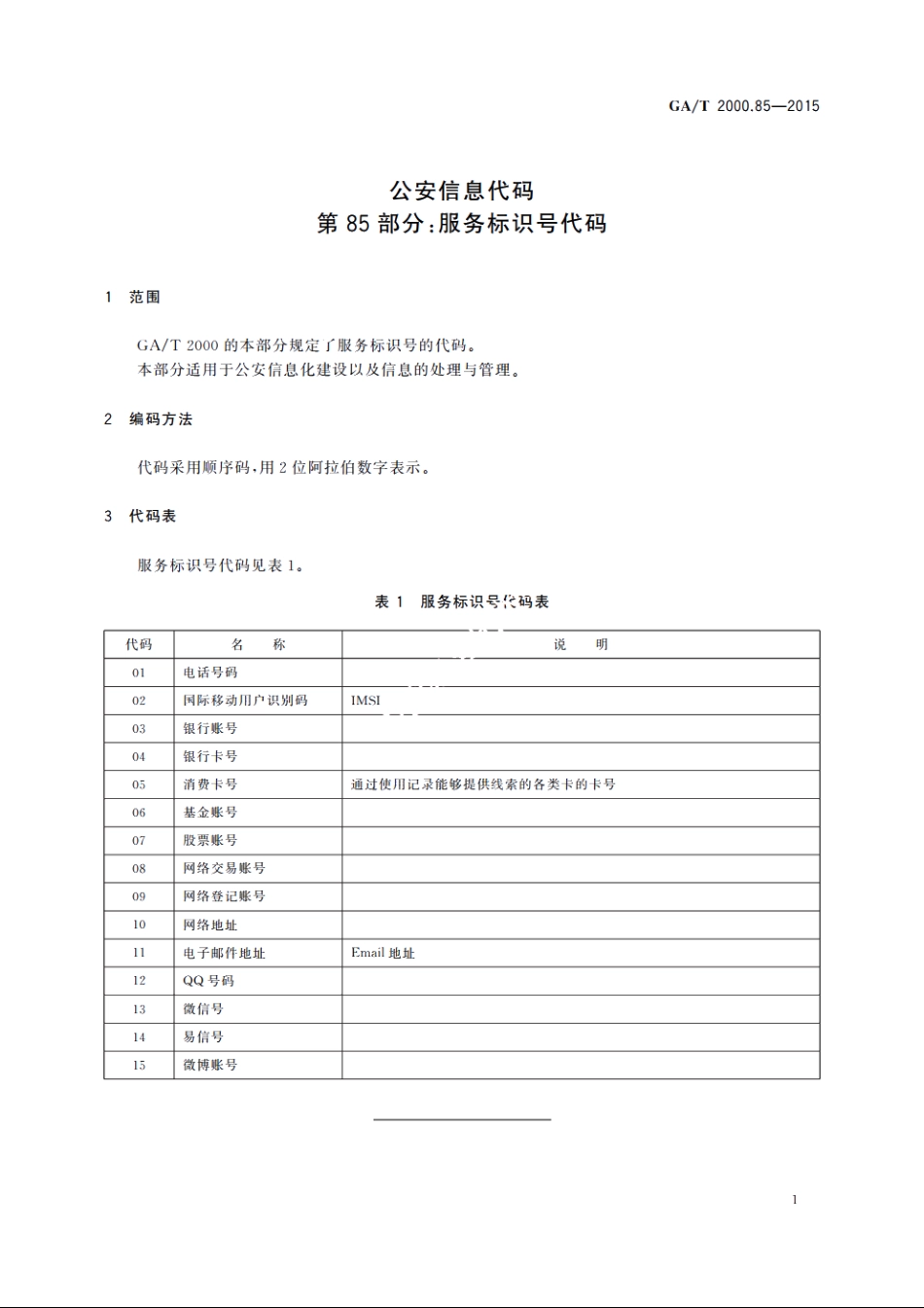 公安信息代码　第85部分：服务标识号代码 GAT 2000.85-2015.pdf_第3页