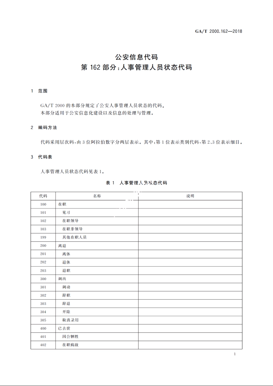 公安信息代码　第162部分：人事管理人员状态代码 GAT 2000.162-2018.pdf_第3页