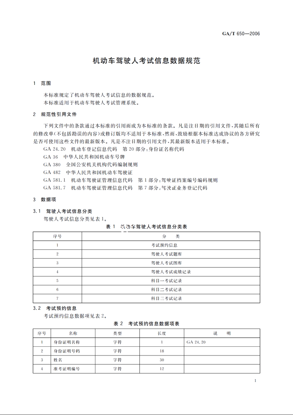 机动车驾驶人考试信息数据规范 GAT 650-2006.pdf_第3页