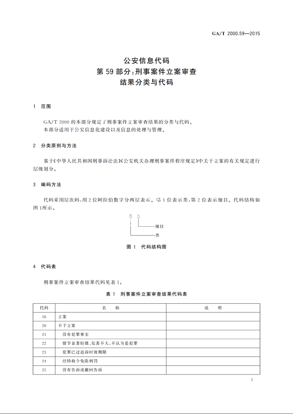 公安信息代码　第59部分：刑事案件立案审查结果分类与代码 GAT 2000.59-2015.pdf_第3页