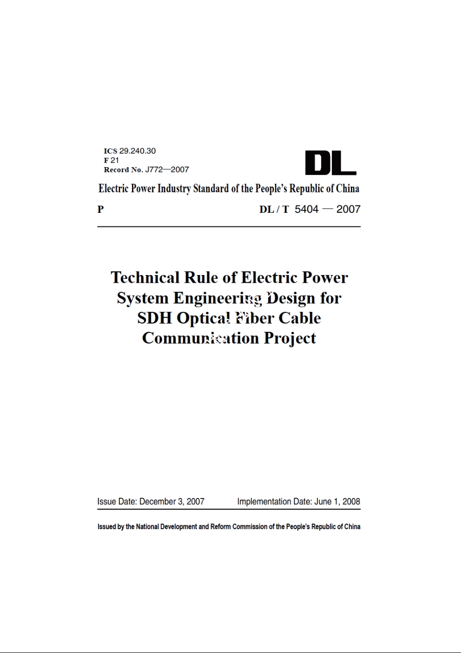 电力系统同步数字系列（SDH）光缆通信工程设计技术规定 DLT 5404-2007e.pdf_第1页
