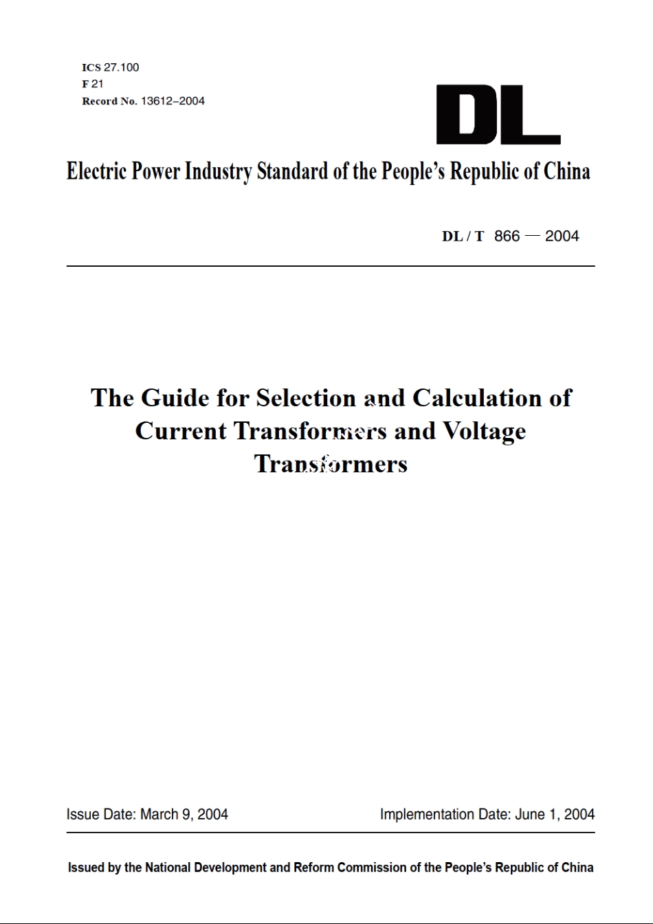 电流互感器和电压互感器选择及计算导则 DLT 866-2004e.pdf_第1页