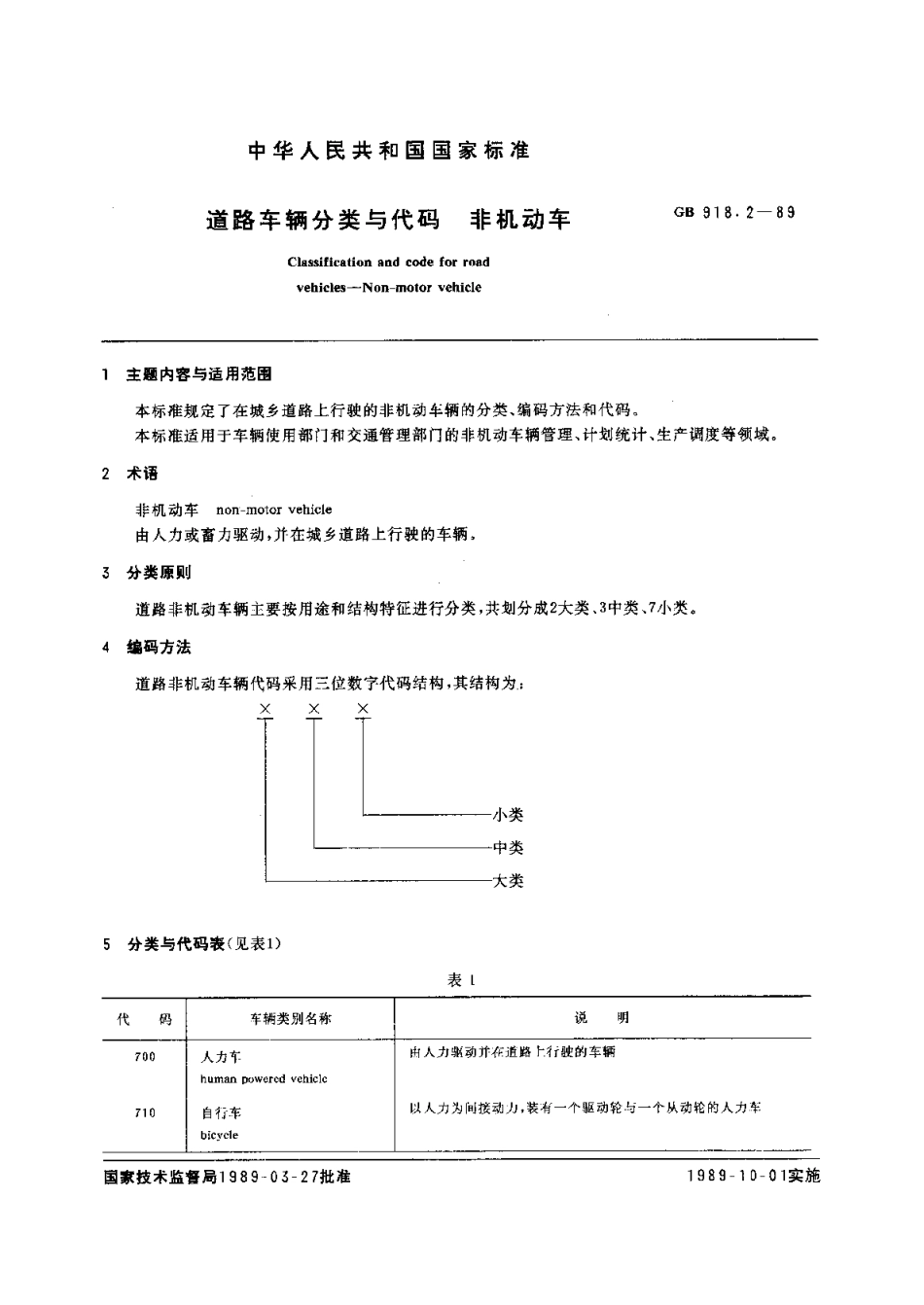 道路车辆分类与代码非机动车 GBT 918.2-1989.pdf_第3页