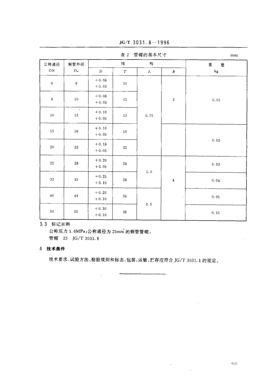 建筑用铜管管件管帽 JGT 3031.8-1996.pdf_第2页