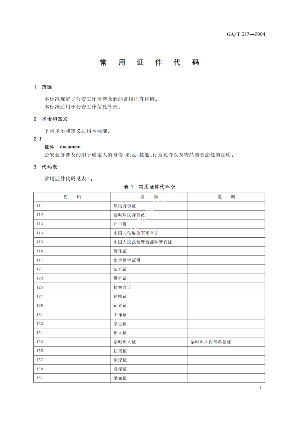 GAT517-2004 常用证件代码.pdf_第3页