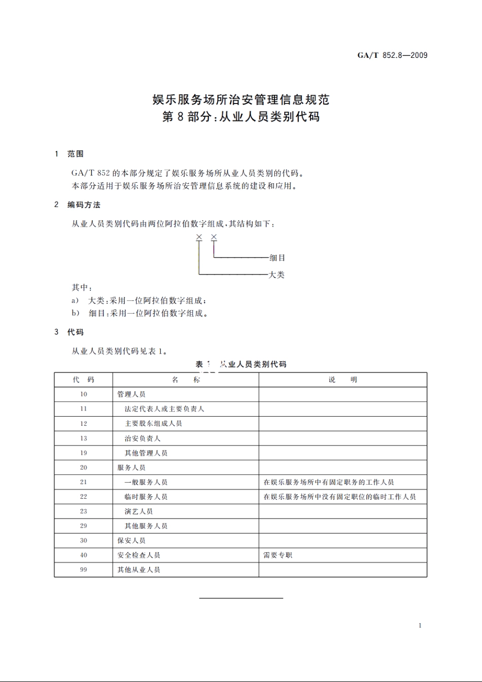 GAT852.8-2009 娱乐服务场所治安管理信息规范　第8部分：从业人员类别代码.pdf_第3页