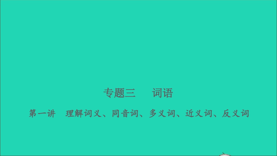 小考语文专题三词语第一讲理解词义同音词多义词近义词反义词习题课件.ppt_第1页